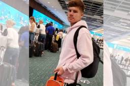 Delwin Flores cuando hacía su viaje rumbo a Manchester Inglaterra.