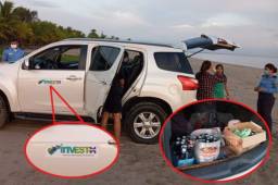 La Policía les decomisó el automotor a los empleados de Invest-H quienes estaban parrandeando en las playas de Tela en pleno toque de queda.