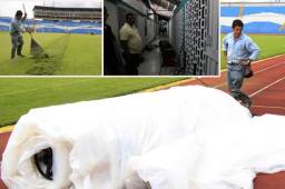 Las autoridades de Inmude sigue con sus labores para pulir lo más que se pueda el estadio Olímpico de San Pedro Sula para el duelo entre Honduras y Panamá. FOTOS: DELMER MARTÍNEZ
