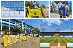 Integrantes de la Mega Barra llegaron temprano al estadio Olímpico para alentar al Real España para la vuelta de semifinal ante Motagua. El club había anunciado temprano que tenía la aprobación para el ingreso de público.