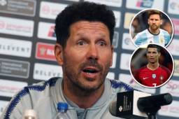 Diego Simeone habló del audio filtrado y aseguró que para un equipo con grandes figuras elegiría a Messi. Foto AFP
