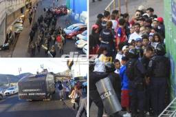 Varios aficionados del Olimpia no pudieron ingresar al estadio pese a que tenían boleto en mano. Esto provocó mucho malestar y la policía tuvo que actuar hasta con gas lacrimógeno. FOTOS: Ronal Aceituno. / DIEZ