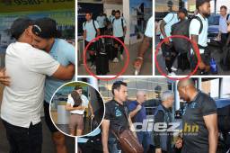 La Selección de Honduras arribó este viernes a Tegucigalpa con rostros de tranquilidad, Luis Palma fue sorprendido por su hermosa novia y Reinaldo Rueda fue directo al autobús de la ‘H’. FOTOS: Marvin Salgado.