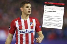 Atlético de Madrid brindó comunicado tras lo ocurrido con el jugador Lucas Hernández quien fue arrestado por el delito de violencia conyugal. Foto AFP