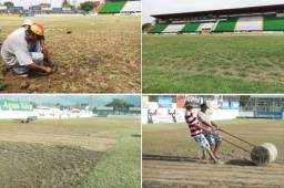 El estadio Excélsior de Puerto Cortés está recibiendo mejorías en la cancha para que Platense pueda jugar la Liga de Campeones de Concacaf en su casa. (Fotos cortesía Frank Portillo)