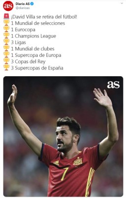 Los mensajes para David Villa tras anunciar su retiro del fútbol: 'Fue un honor Guaje'&nbsp;&nbsp;