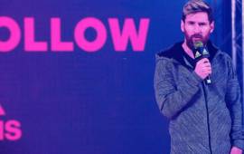 Lionel Messi mientras daba declaraciones en el acto especial de Adidas.