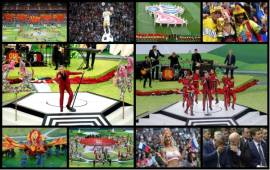 Robbie Williams fue el encargado de realizar el show previo al primer partido del Mundial de Rusia 2018. (FOTOS AFP Y EFE).