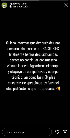 Giro inesperado: Romell Quioto anuncia su salida del Tractor SC de Irán apenas días después de su fichaje