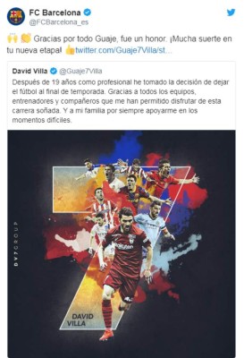 Los mensajes para David Villa tras anunciar su retiro del fútbol: 'Fue un honor Guaje'&nbsp;&nbsp;