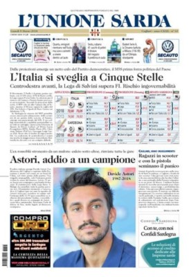 Así amanecieron los diarios en Italia tras la trágica muerte de Davide Astori