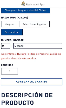 Real Madrid no permite que se pueda personalizar la camiseta de la próximo temporada con el nombre de Mbappé.