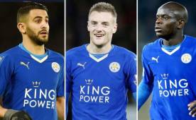 Jamie Vardy, Riyad Mahrez y N'Golo Kanté, las figuras del Leicester City para la conquista del título de la Premier League.