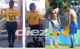 La esposa de Jhonny Palacios exhibe la camisa de Neymar, la que Palacios cambió en los Juegos Olímpicos y causó polémica y duros comentarios contra el jugador.