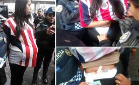 El momento en que la mujer intentó ingresar con la pólvora fingiendo estar embarazada. Fotos tomadas del sitio ‎@SSP_CDMX.
