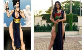 Natasha Encinosa sorprende por sus impresionantes muslos que nos hacen recordar a la peleadora de los videojuegos street-fighter, Chun-Li.