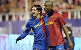 Samuel Eto'o y Leo Messi juntos en el Barcelona.
