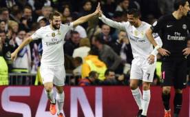 Nacho celebrando el gol con Cristiano Ronaldo ante el PSG.
