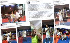 Los monarcas del balompié catracho llevaron su alegría hasta las redes sociales.