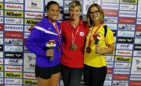Ana Joselina Fortín cerró su participación en el Mundial Máster de Natación en Rusia con dos medallas de plata para Honduras. Foto Comité Olímpico Hondureño