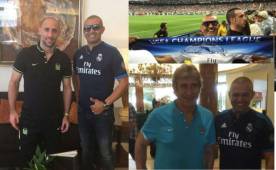 Los aficionados hondureños aprovecharon para sacarse fotos con los jugadores argentinos y entrenador chileno del Manchester City en Madrid. FOTO Cortesía