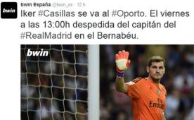 Este fue el tuit que publicó Bwin de España sobre Iker Casillas.
