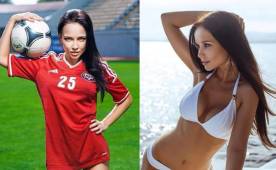 La bella modelo posó con la camiseta del equipo ucraniano.