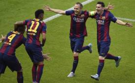 Iniesta dio el pase de gol a Rakitic y con ello se convirtió en el primer jugador en dar asistencias en tres finales de Champions. Foto AFP