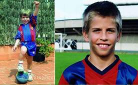 Una imagen de Gerard Piqué de niño vestidor con al uniforme del Barcelona y otra años después cuando ya formaba parte de la filial.