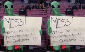 Así se vistió este aficionado en el Camp Nou para pedirle la camisa a Messi.