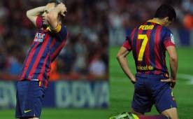 Andrés Iniesta y Pedro lamentan una nueva derrota que ha conseguido el Barcelona. Foto AFP