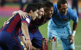 Messi, Suárez y Neymar han convertido en total 120 goles en lo que va de la temporada y esto los pone como el tridente más efectivo en la historia en España. Foto EFE