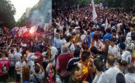 La avenida Concha Espina en Madrid luce completamente abarrotada por la barra Ultra Sur de Real Madrid.