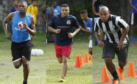 José Luis Grant, 'Cuervo' Maradiaga y el 'Muñi' Ruiz en los entrenamientos del Victoria.