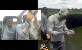 Los compañeros de Maynor Figueroa esperaron el final del entreno para llenarlo de harina y luego lo llenaron de pastel.