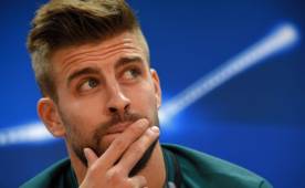 Piqué durante la conferencia de prensa de este martes en la previa de la Champions. Foto AFP.