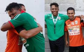 Tremendo abrazo le dio Mario Berríos a Carlos Pavón en la presentación como asistente del exdelantero. Foto Delmer Martínez.