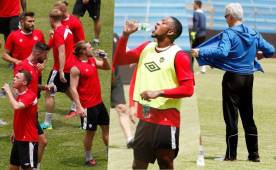 Los jugadores de Canadá ya sintieron el rigor del clima sampedrano, se la pasaron tomando agua en el reconocimiento de cancha. Ya saben lo que les espera este viernes ante Honduras. Fotos Neptalí Romero