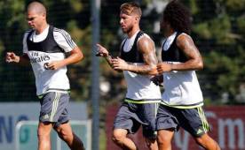 Pepe, Sergio Ramos y Marcelo en plenos trabajos de pretemporada. Fotos tomadas del sitio del Real Madrid.com