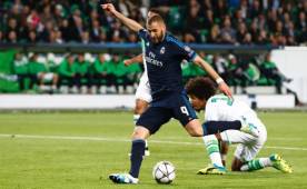 El '9' merengue durante el encuentro de este miércoles ante el Wolfsburgo. (Foto: Agencia AFP).