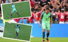 Momento en que Cristiano se molestó tras el gol de los húngaros. Foto AFP y capturas de TVC.