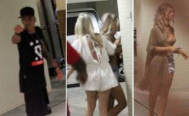 Neymar al ser captado con las dos chicas en un hotel en su país natal. FOTOS: GLOBO de Brasil