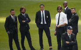 Los jugadores de la Juventus durante el reconocimiento del Bernabéu.