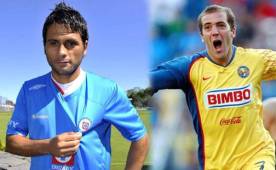 Maximiliano Biancucchi y Federico Higuaín con las camisetas del Cruz Azul y América.