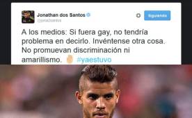 Jonathan Dos Santos pidió que paren la difusión de su supuesta homosexualidad en su cuenta de twitter.