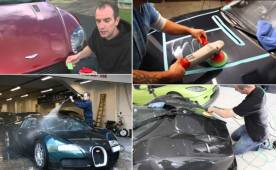 Paul Dalton utiliza materiales muy sofisticados para poder lavar sus autos.