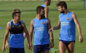 Los jugadores del Barcelona durante los trabajos de pretemporada con su equipo.
