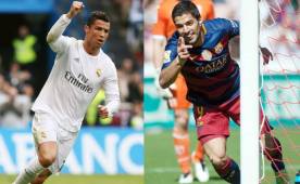 Así celebran Cristisno Ronaldo y Luis Suárez en sus goles anotados este sábado.