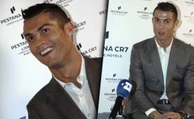La felicidad de Cristiano luego de haber inaugurado su hotel en Lisboa. Fotos EFE.