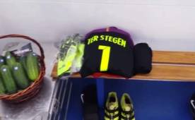 La cesta de pepinos que el Leganés le regaló al Barcelona en su vestuario.